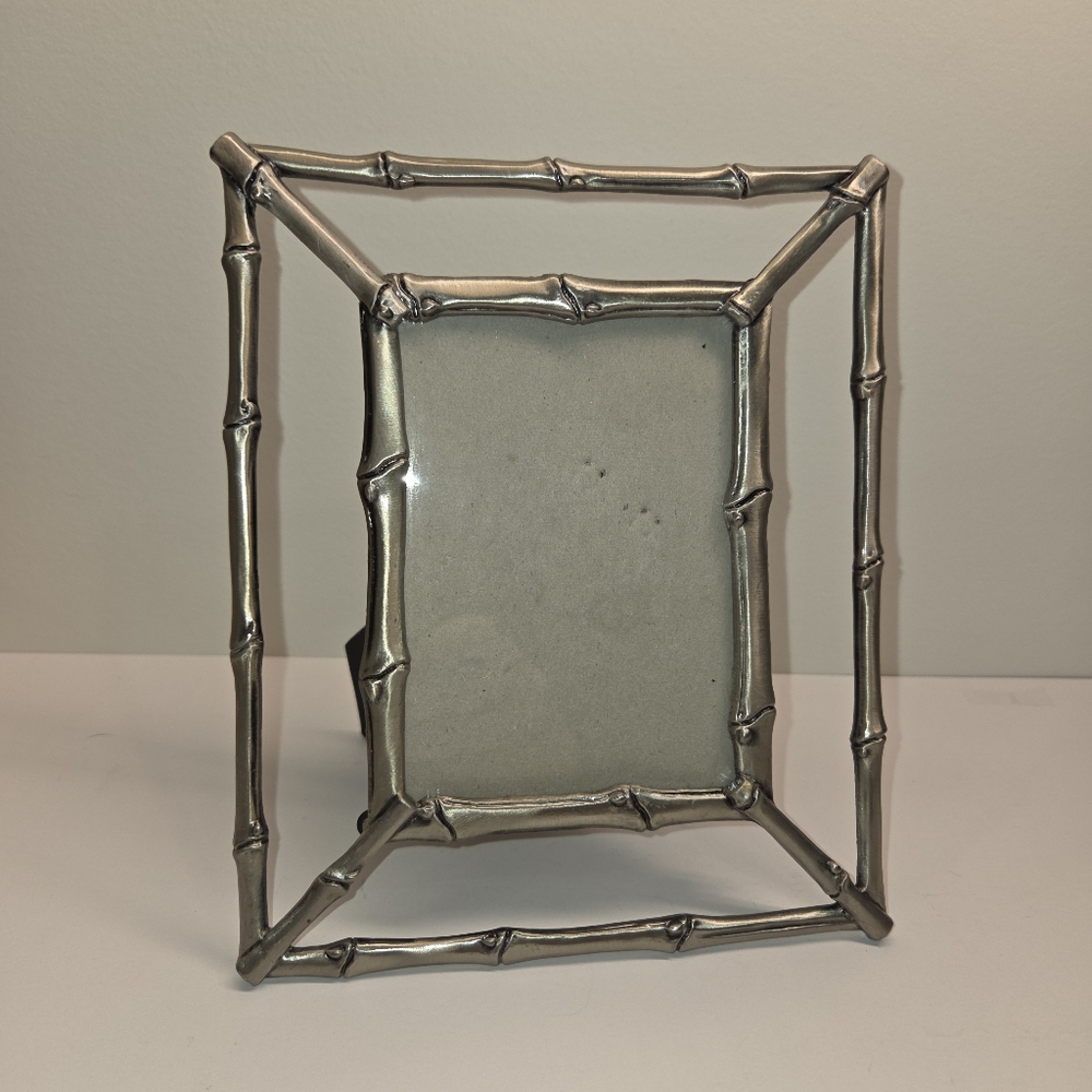 Silver Tone Bamboo Design Picture Frame 3.5"x5" Heavy Good Quality Metal